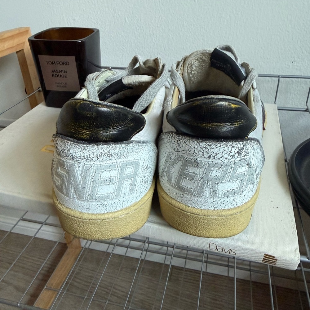 *SOLD* Golden Goose Distressed White Sneakers with Black Star - Picture 6 of 8